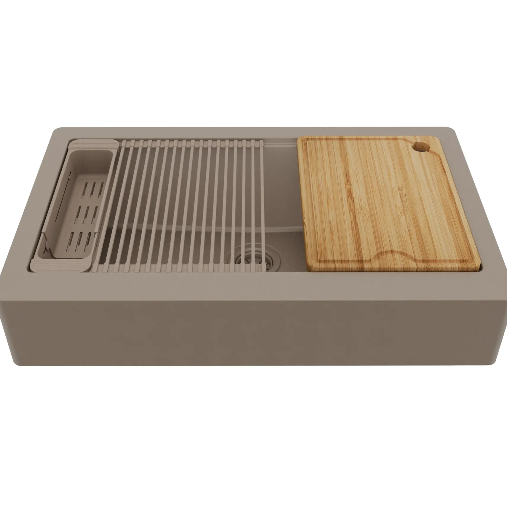Karran 34" Quartz Composite Retrofit Workstation Farmhouse Sink, Concrete, QARWS-740-CN-PK2