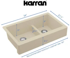 Karran 34" Quartz Composite Retrofit Farmhouse Sink, 60/40 Double Bowl, Bisque, QAR-760-BI