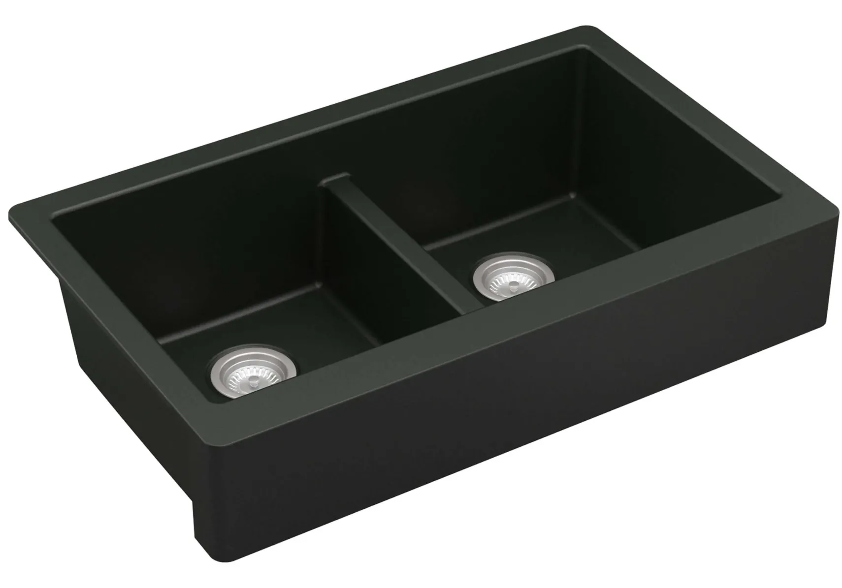 Karran 34" Quartz Composite Retrofit Farmhouse Sink, 50/50 Double Bowl, Black, QAR-750-BL-PK1