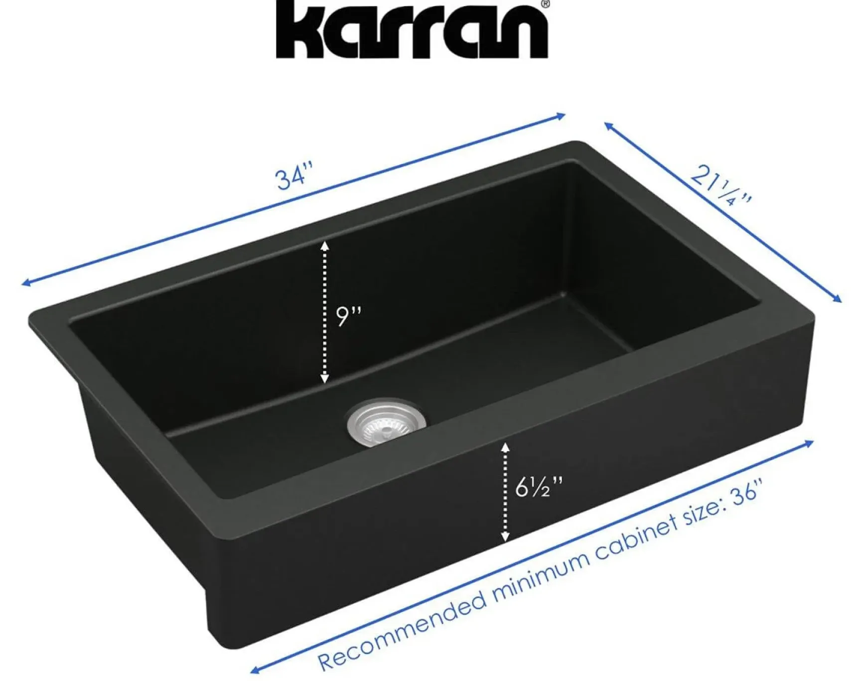 Karran 34" Quartz Composite Retrofit Farmhouse Sink, Black, QAR-740-BL