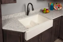 Karran 34" Quartz Composite Retrofit Farmhouse Sink, 60/40 Double Bowl, White, QAR-760-WH-PK1