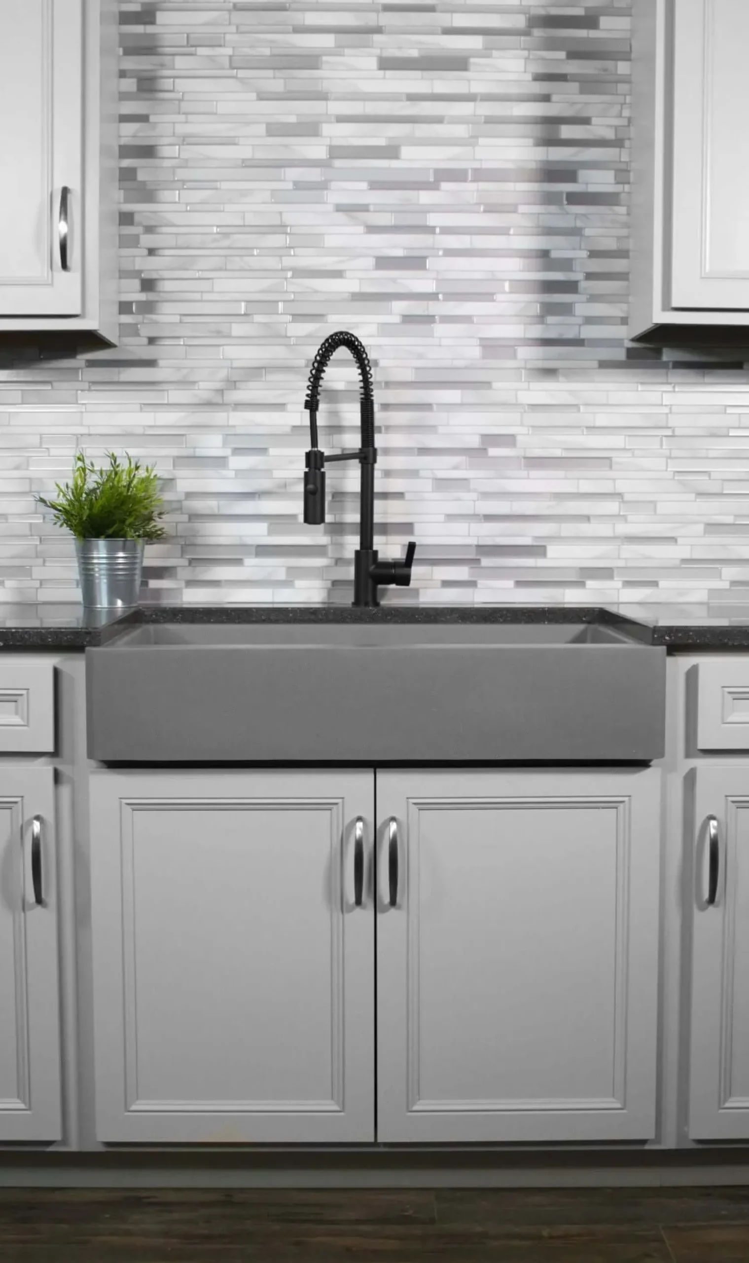 Karran 34" Quartz Composite Retrofit Farmhouse Sink, 50/50 Double Bowl, Grey, QAR-750-GR-PK1