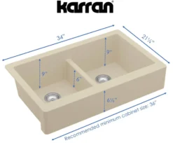 Karran 34" Quartz Composite Retrofit Farmhouse Sink, 50/50 Double Bowl, Bisque, QAR-750-BI
