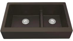 Karran 34" Quartz Composite Retrofit Farmhouse Sink, 60/40 Double Bowl, Brown, QAR-760-BR