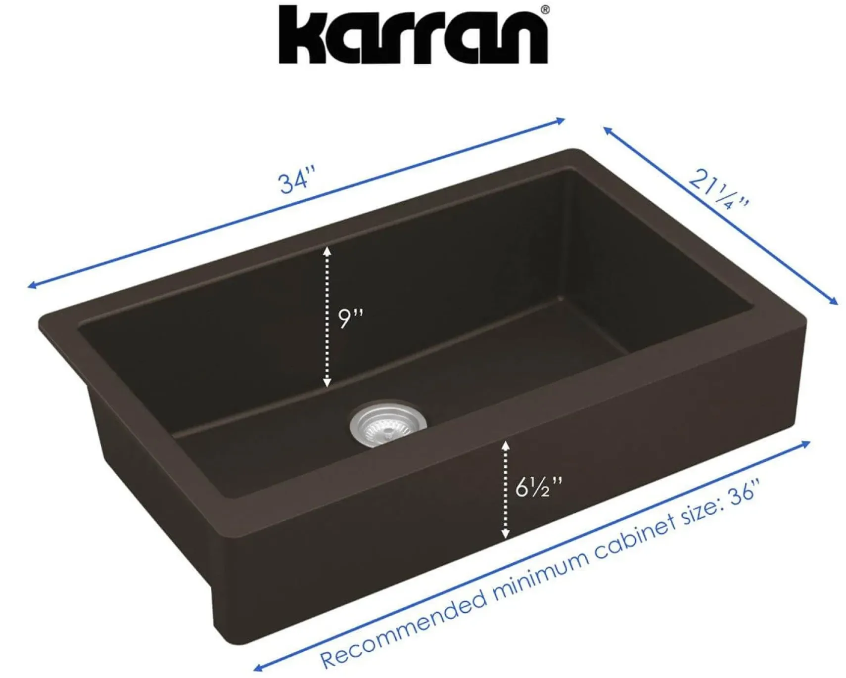 Karran 34" Quartz Composite Retrofit Farmhouse Sink, Brown, QAR-740-BR