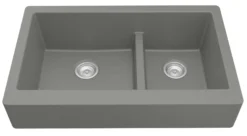 Karran 34" Quartz Composite Retrofit Farmhouse Sink, 60/40 Double Bowl, Grey, QAR-760-GR