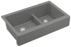 Karran 34" Quartz Composite Retrofit Farmhouse Sink, 60/40 Double Bowl, Grey, QAR-760-GR