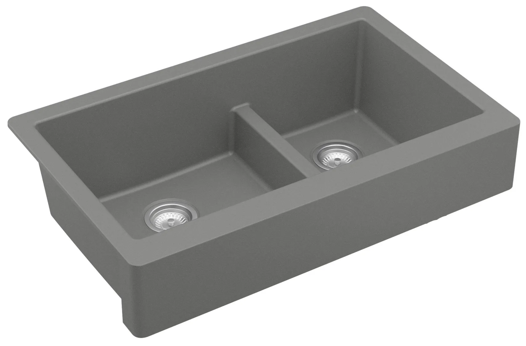 Karran 34" Quartz Composite Retrofit Farmhouse Sink, 60/40 Double Bowl, Grey, QAR-760-GR