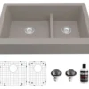 Karran 34" Quartz Composite Retrofit Farmhouse Sink, 60/40 Double Bowl, Concrete, QAR-760-CN-PK1