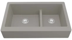 Karran 34" Quartz Composite Retrofit Farmhouse Sink, 60/40 Double Bowl, Concrete, QAR-760-CN-PK1