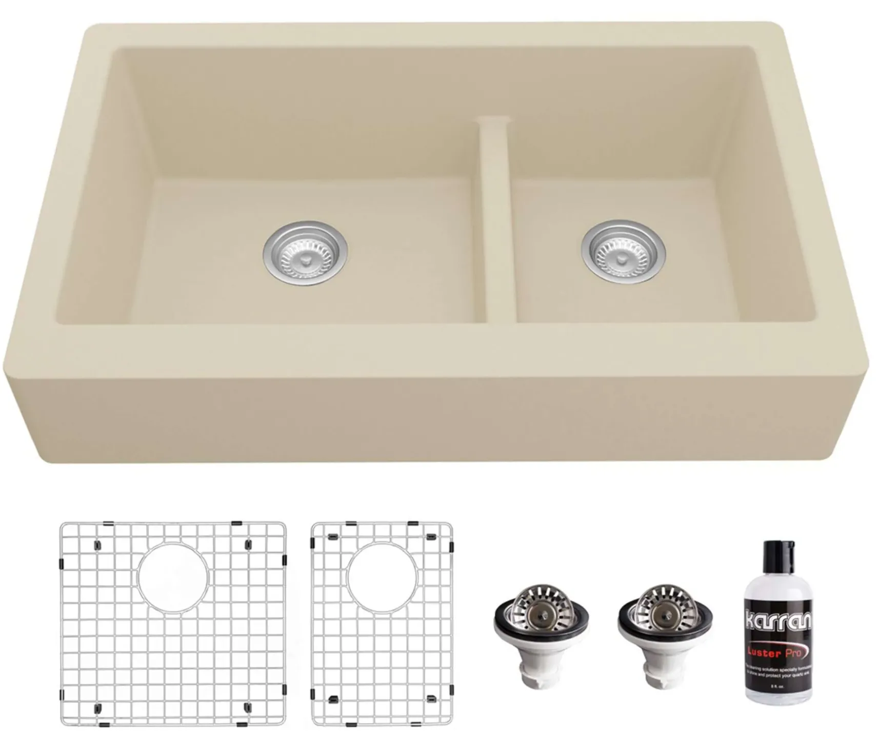 Karran 34" Quartz Composite Retrofit Farmhouse Sink, 60/40 Double Bowl, Bisque, QAR-760-BI-PK1