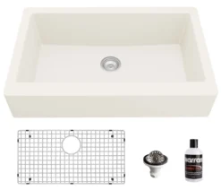 Karran 34" Quartz Composite Retrofit Farmhouse Sink, White, QAR-740-WH-PK1