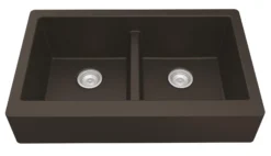 Karran 34" Quartz Composite Retrofit Farmhouse Sink, 50/50 Double Bowl, Brown, QAR-750-BR