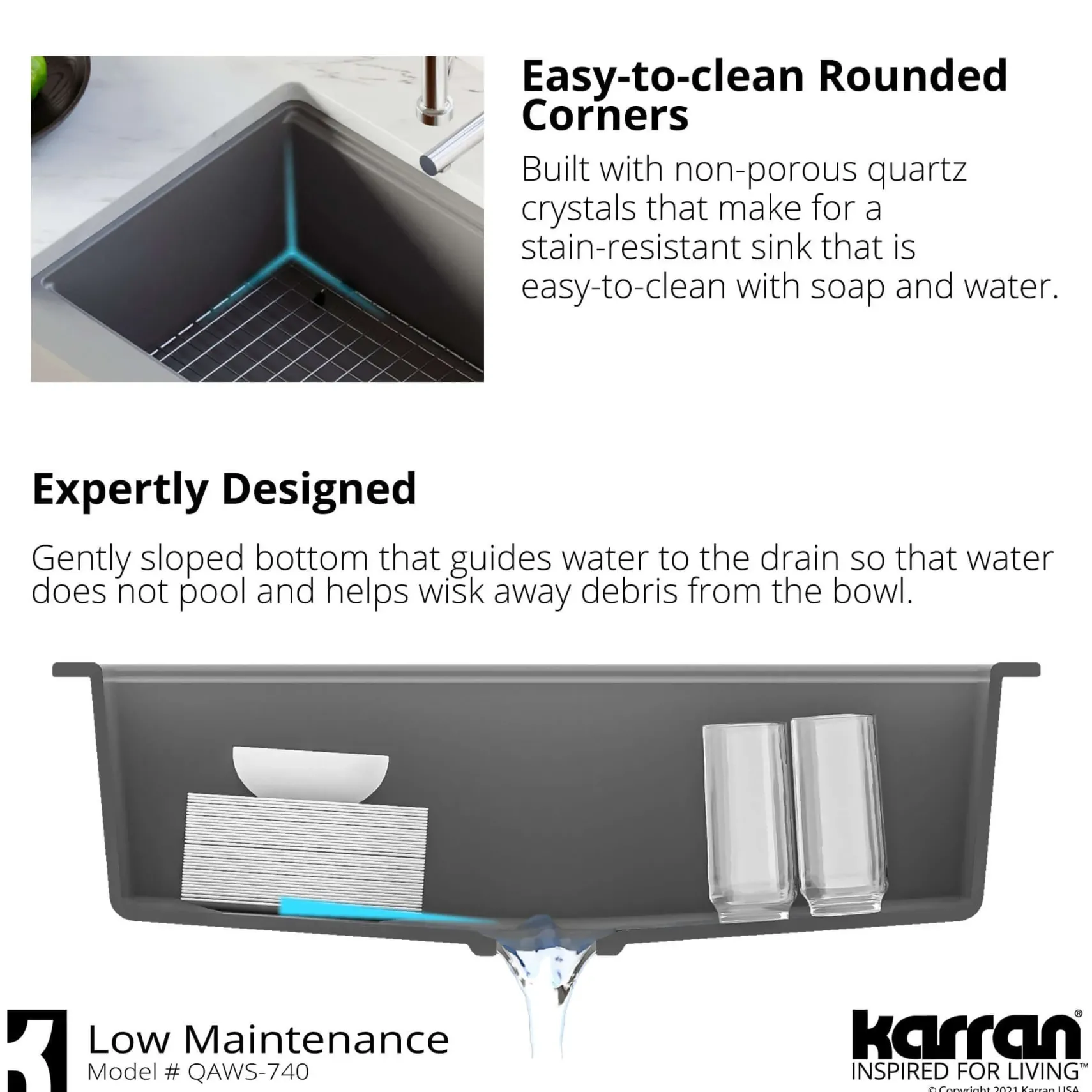 Karran 34" Quartz Composite Workstation Farmhouse Sink with Accessories, Brown, QAWS-740-BR