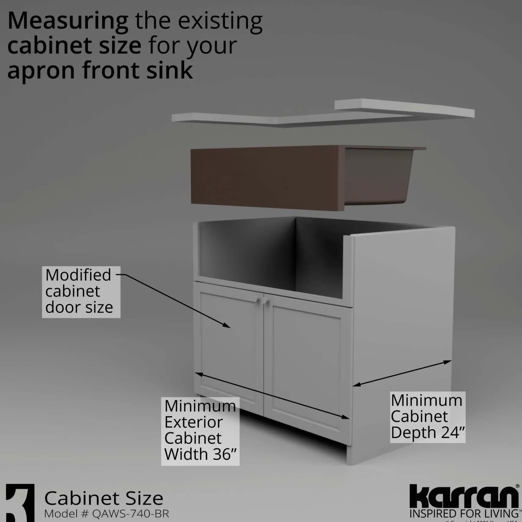 Karran 34" Quartz Composite Workstation Farmhouse Sink with Accessories, Brown, QAWS-740-BR