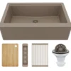 Karran 34" Quartz Composite Workstation Farmhouse Sink, Concrete, QAWS-740-CN-PK2