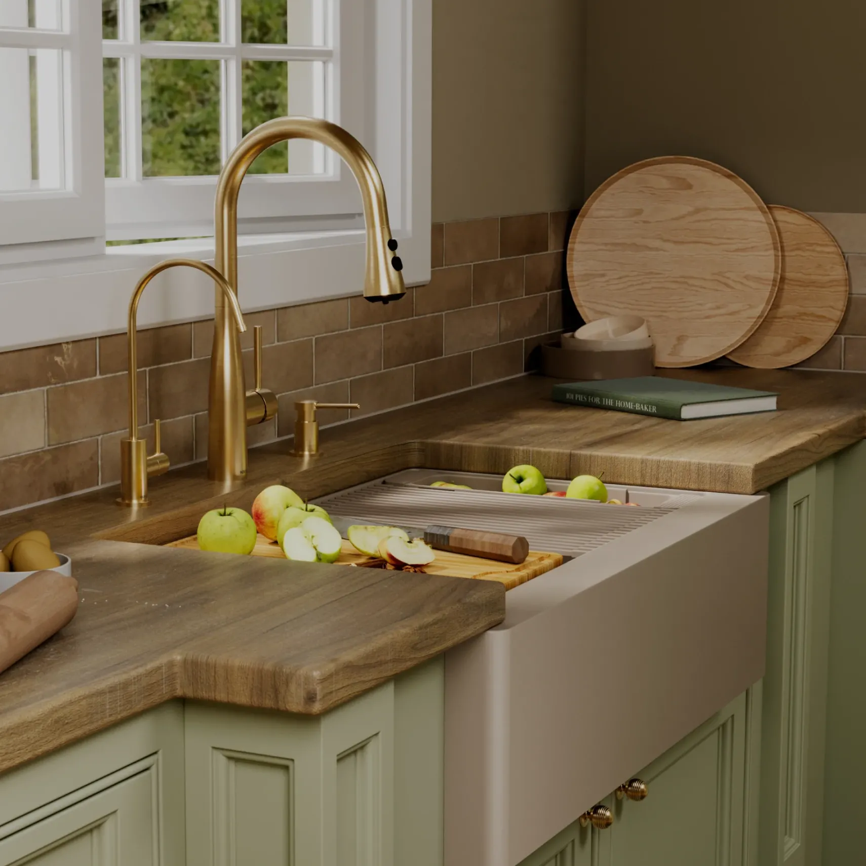 Karran 34" Quartz Composite Workstation Farmhouse Sink, Concrete, QAWS-740-CN-PK2