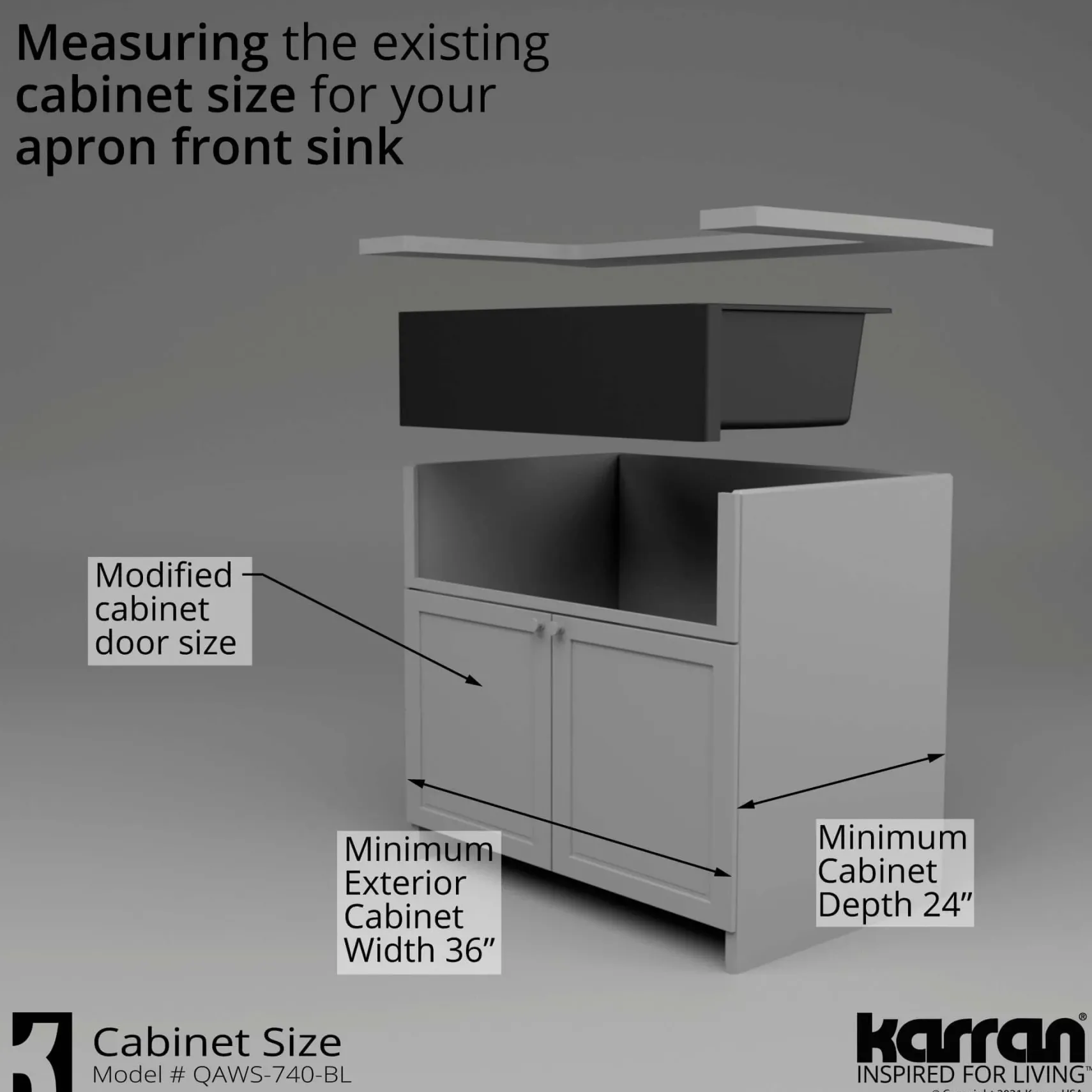 Karran 34" Quartz Composite Workstation Farmhouse Sink with Accessories, Black, QAWS-740-BL