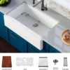 Karran 34" Quartz Composite Workstation Farmhouse Sink with Accessories, White, QAWS-740-WH