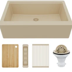 Karran 34" Quartz Composite Workstation Farmhouse Sink, Bisque, QAWS-740-BI-PK2