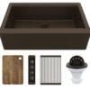 Karran 34" Quartz Composite Workstation Farmhouse Sink, Brown, QAWS-740-BR-PK2