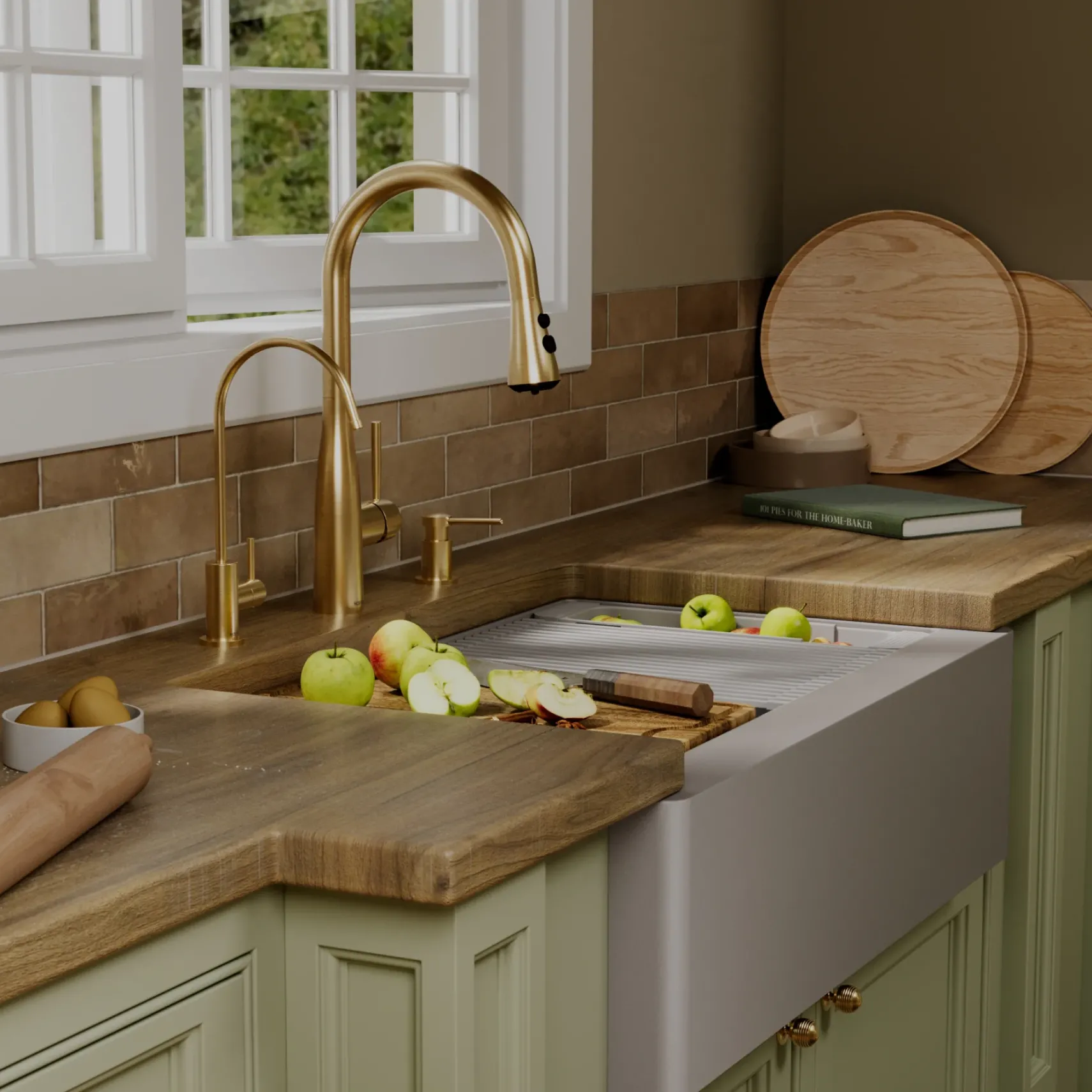 Karran 34" Quartz Composite Workstation Farmhouse Sink, Grey, QAWS-740-GR-PK2