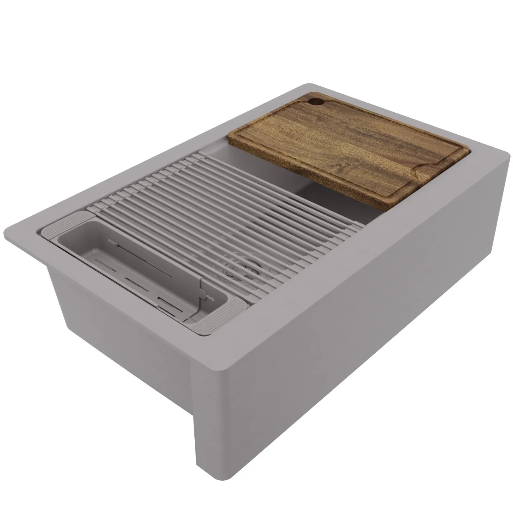 Karran 34" Quartz Composite Workstation Farmhouse Sink, Grey, QAWS-740-GR-PK2