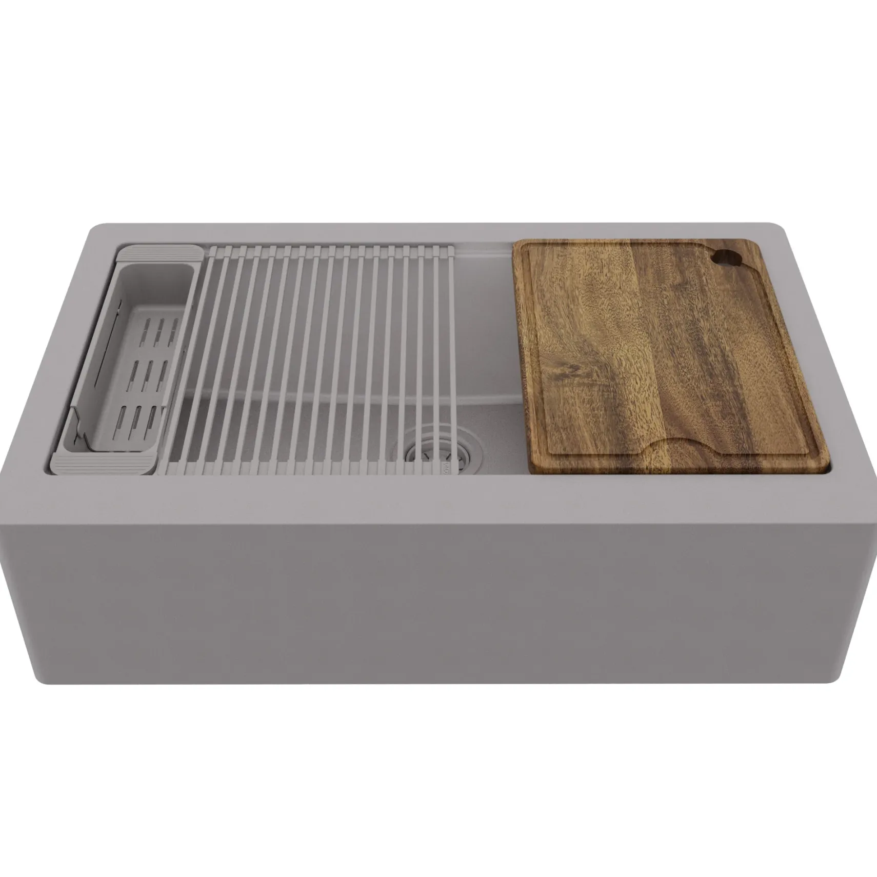 Karran 34" Quartz Composite Workstation Farmhouse Sink, Grey, QAWS-740-GR-PK2