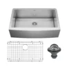 Karran 33" Stainless Steel Farmhouse Sink, 16 Gauge, EL-84-PK1