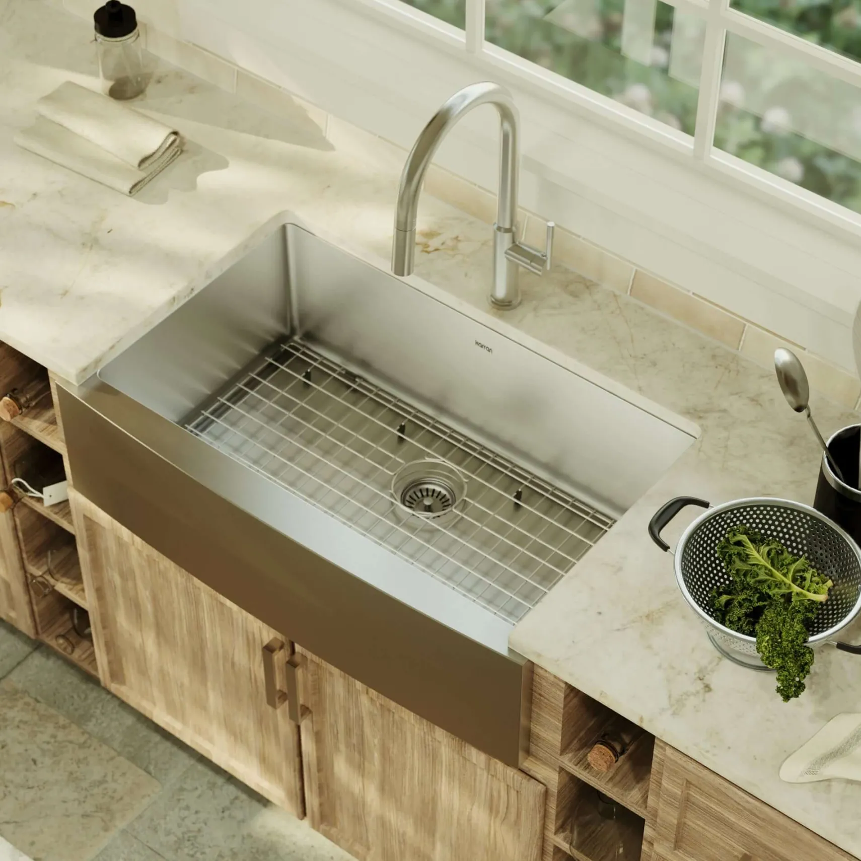 Karran 33" Stainless Steel Farmhouse Sink, 16 Gauge, EL-84-PK1