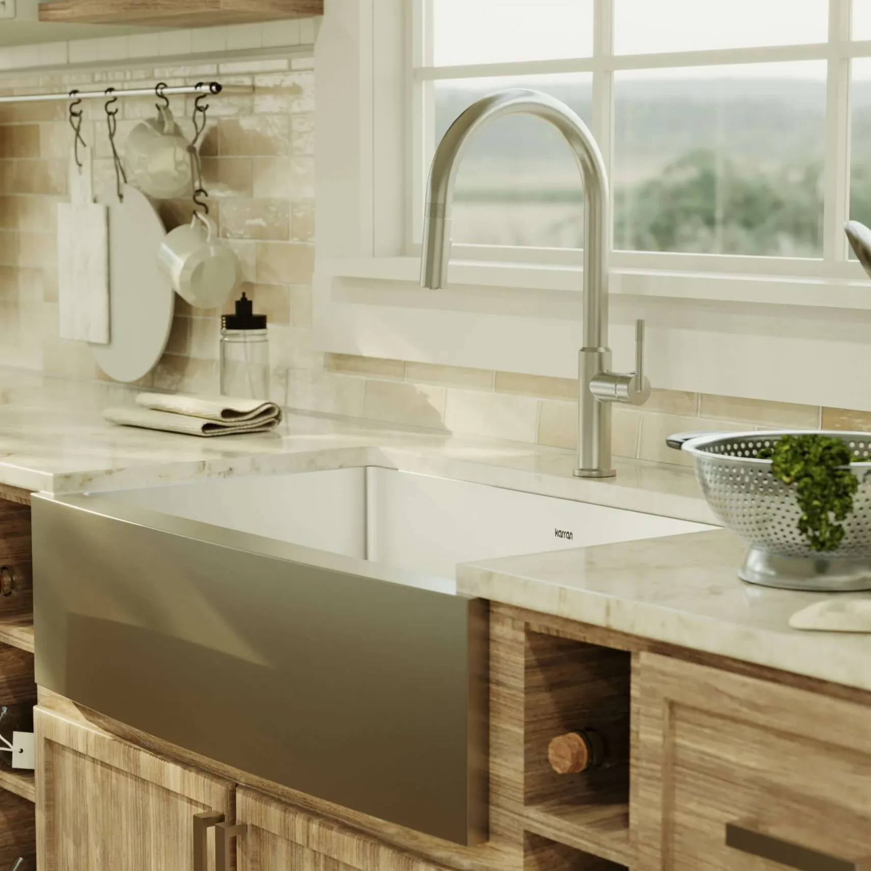 Karran 33" Stainless Steel Farmhouse Sink, 16 Gauge, EL-84-PK1