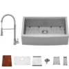 Karran 33" Stainless Steel Workstation Farmhouse Sink with Faucet and Accessories, 16 Gauge, WS-45-PK2