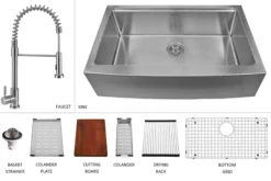 Karran 33" Stainless Steel Workstation Farmhouse Sink with Faucet and Accessories, 16 Gauge, WS-45-PK2