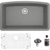 Karran 32" Undermount Quartz Composite Kitchen Sink, Grey, QU-712-GR-PK1
