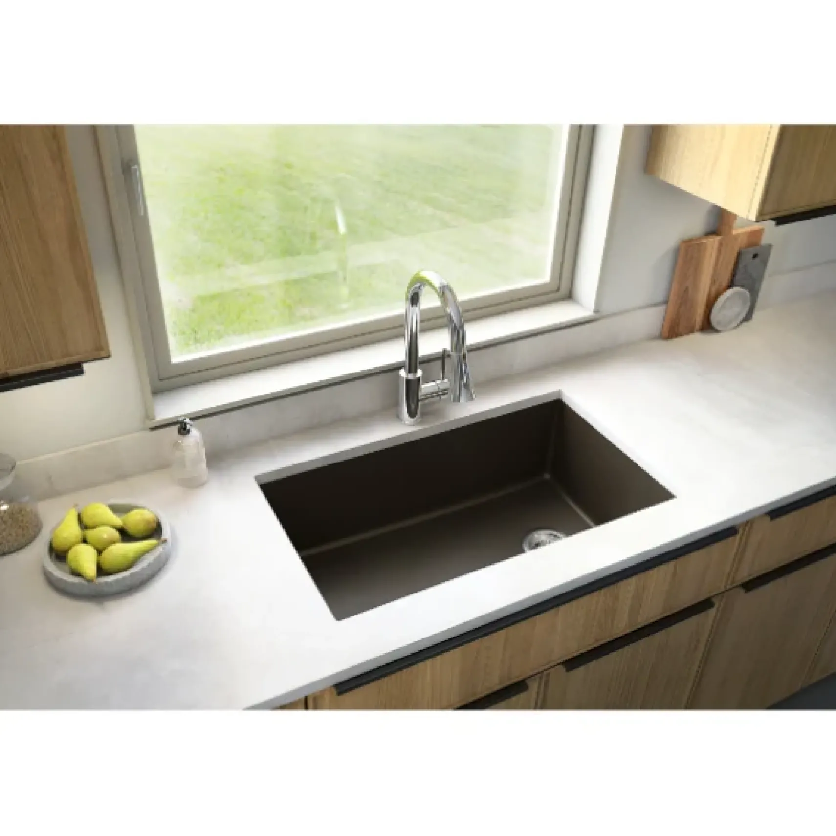 Karran 32" Undermount Quartz Composite Kitchen Sink, Brown, QU-670-BR-PK1