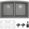 Karran 33" Undermount Quartz Composite Kitchen Sink, 50/50 Double Bowl, Grey, QU-710-GR-PK1