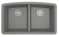 Karran 33" Undermount Quartz Composite Kitchen Sink, 50/50 Double Bowl, Grey, QU-710-GR-PK1