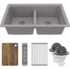 Karran 32" Undermount Quartz Composite Workstation Kitchen Sink, 50/50 Double Bowl, Grey, QUWS-880-GR-PK2