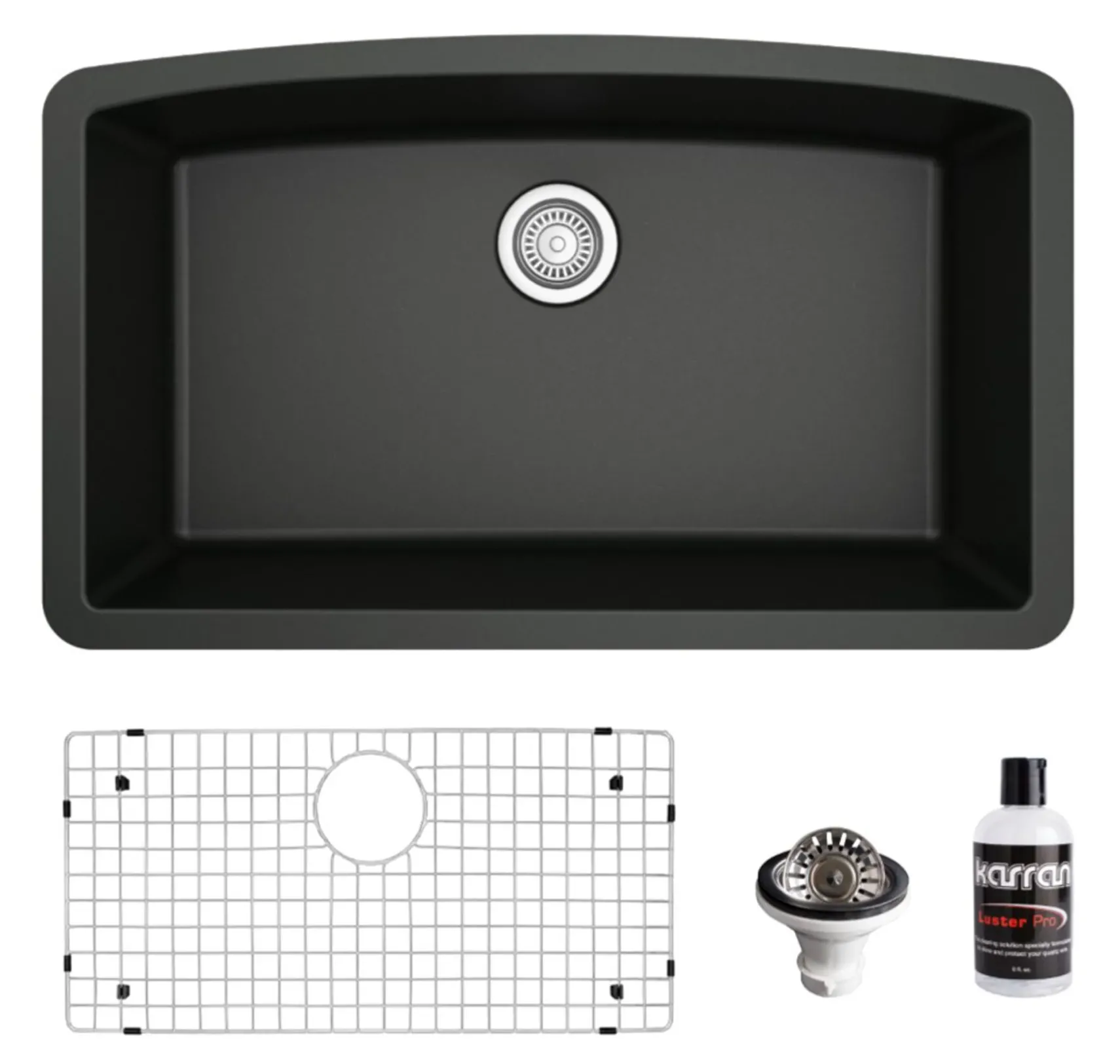 Karran 32" Undermount Quartz Composite Kitchen Sink, Black, QU-712-BL-PK1