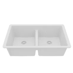 Karran 32" Undermount Quartz Composite Kitchen Sink, 50/50 Double Bowl, White, QU-810-WH