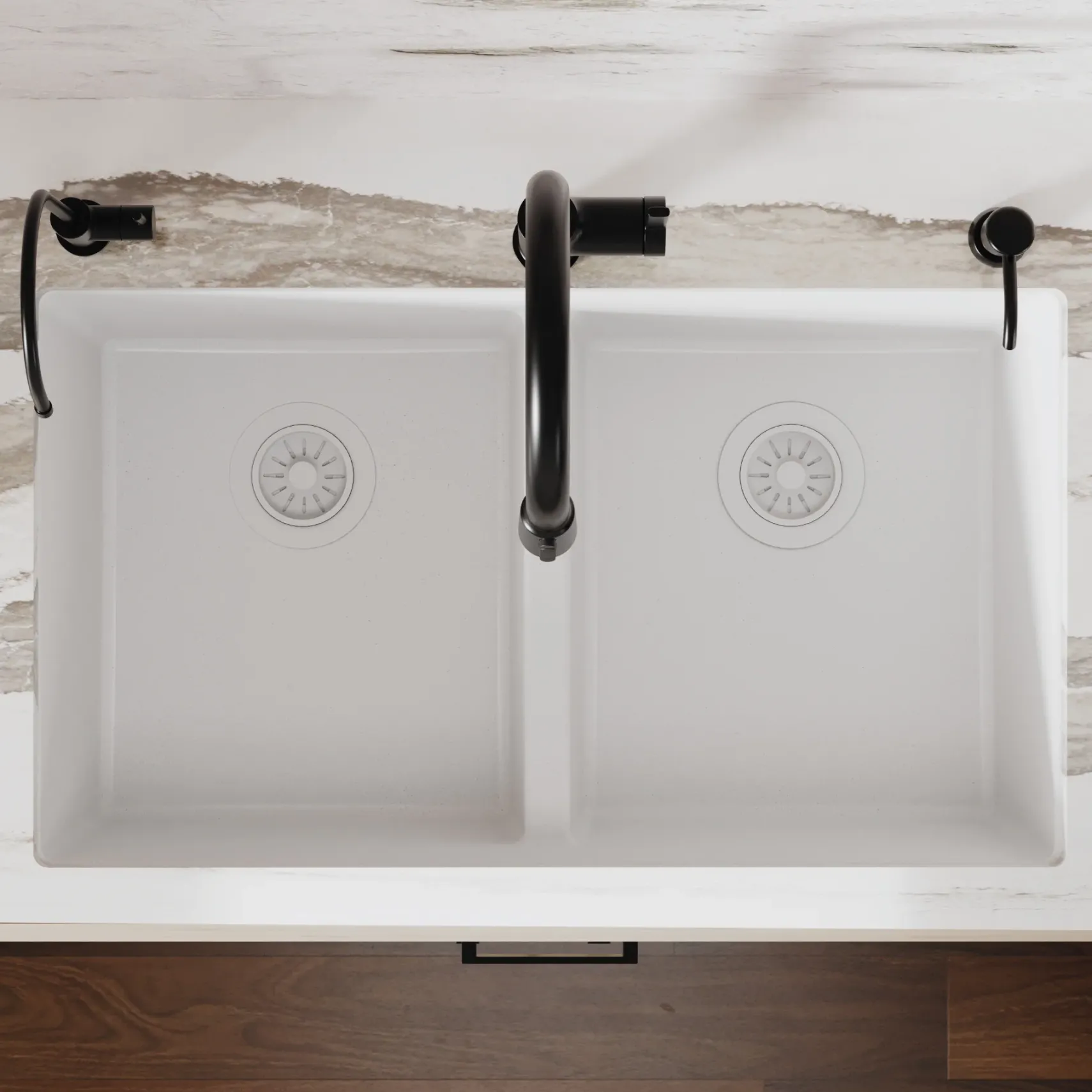 Karran 32" Undermount Quartz Composite Kitchen Sink, 50/50 Double Bowl, White, QU-810-WH