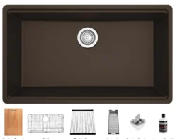 Karran 33" Undermount Quartz Composite Workstation Kitchen Sink with Accessories, Brown, QUWS-875-BR
