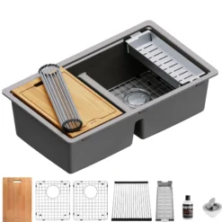 Karran 33" Undermount Quartz Composite Kitchen Sink, 50/50 Double Bowl, Concrete, QUWS-880-CN