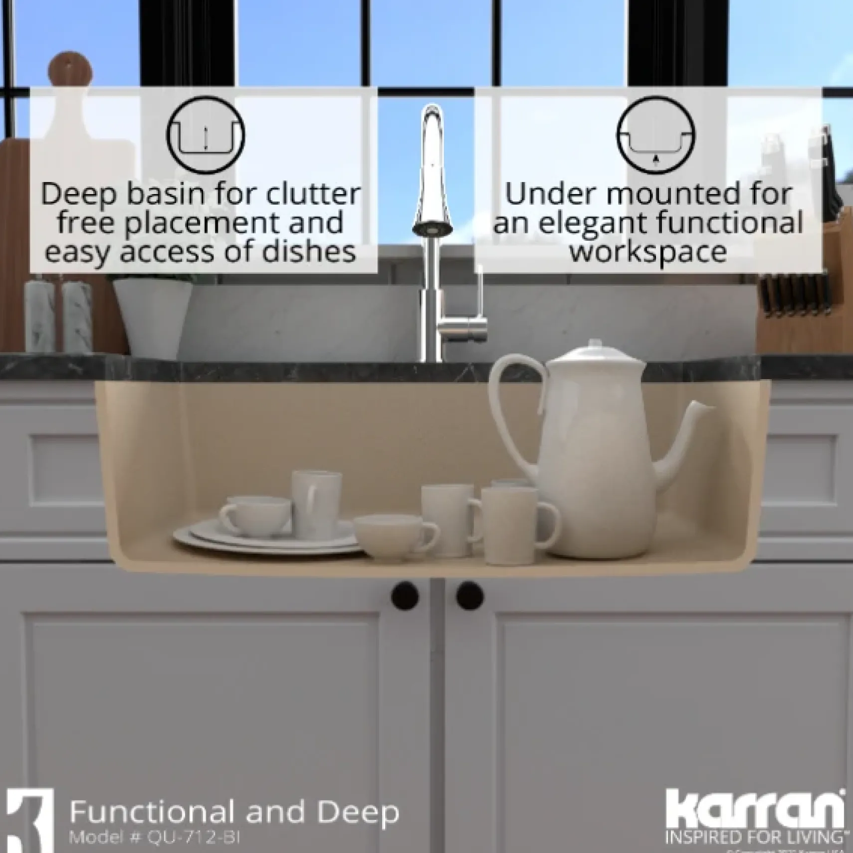 Karran 33" Undermount Quartz Composite Kitchen Sink, Bisque, QU-712-BI