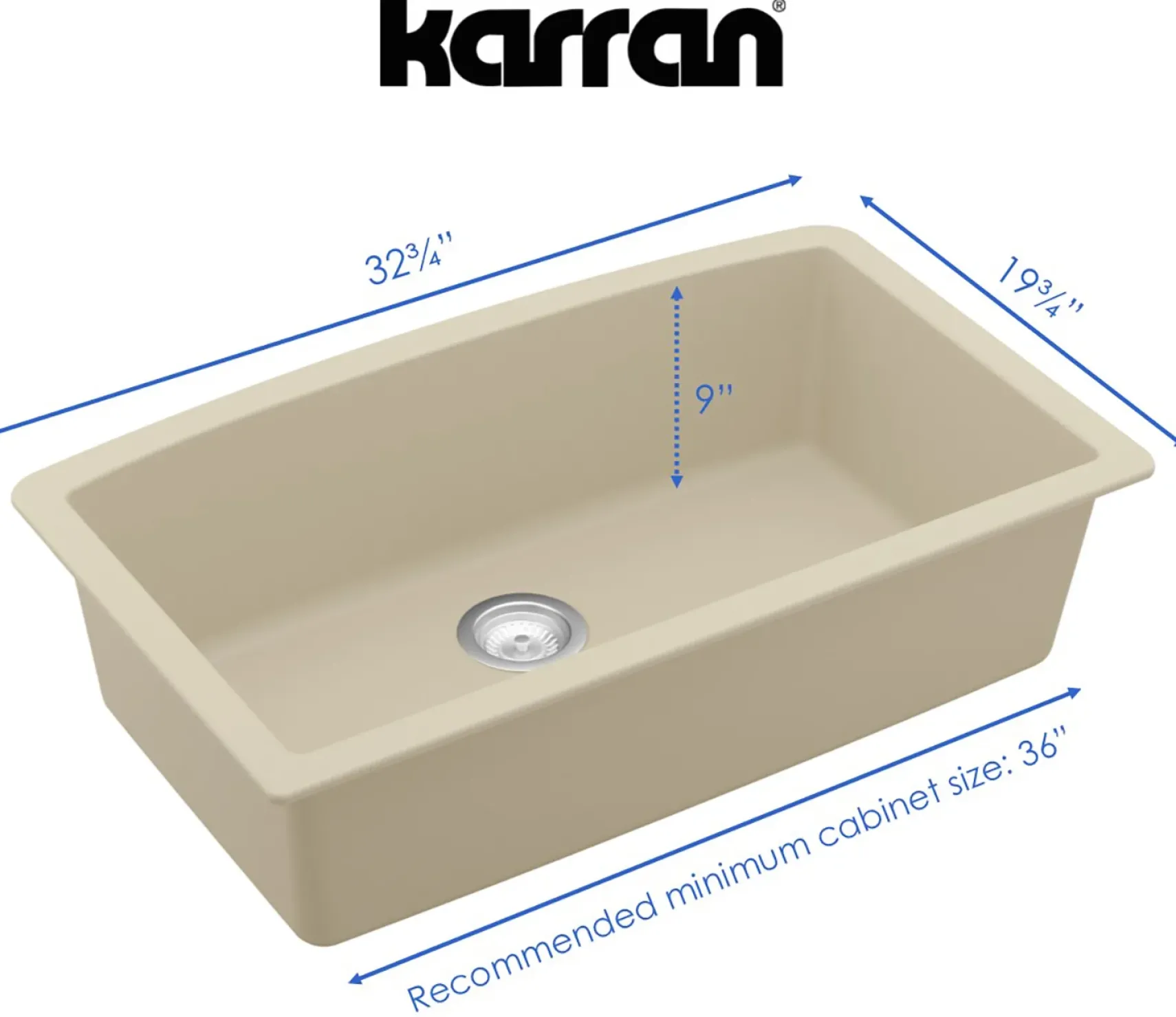 Karran 33" Undermount Quartz Composite Kitchen Sink, Bisque, QU-712-BI