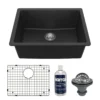 Karran 24" Undermount Quartz Composite Kitchen Sink with Accessories, Black, QU-820-BL-PK1