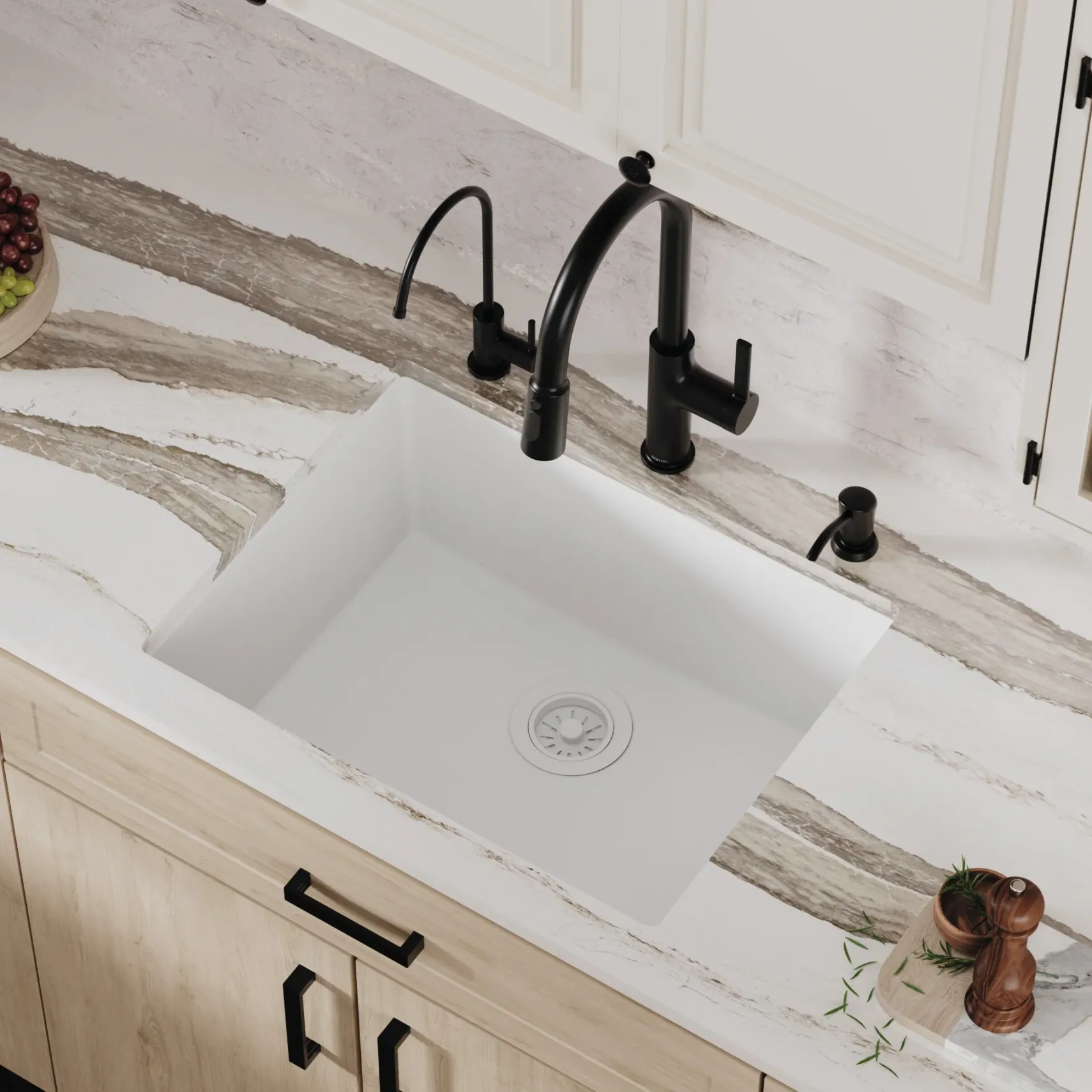 Karran 24" Undermount Quartz Composite Kitchen Sink, White, QU-820-WH