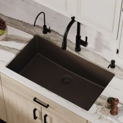 Karran 32" Undermount Quartz Composite Kitchen Sink, Brown, QU-812-BR