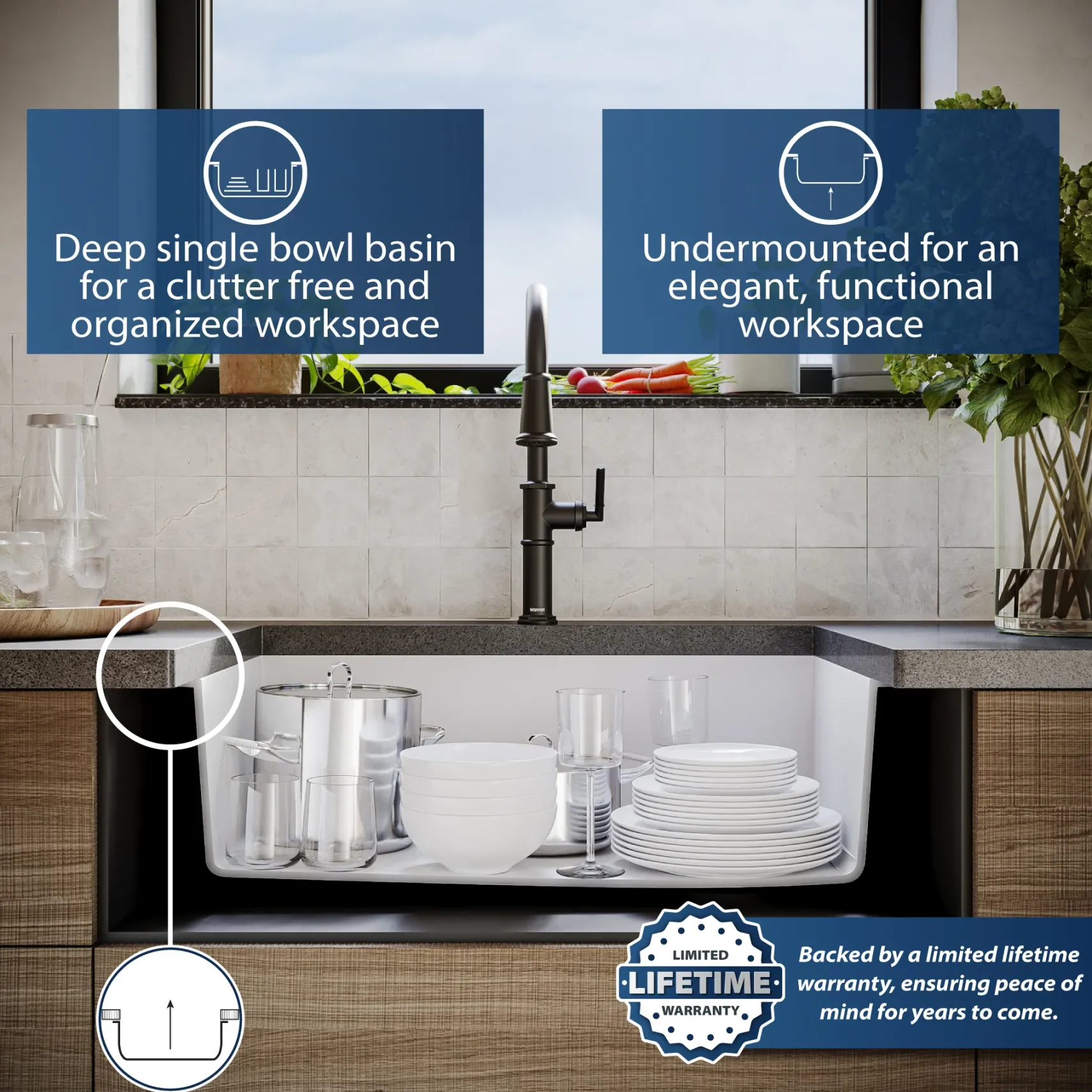 Karran 32" Undermount Quartz Composite Kitchen Sink, White, QU-670-WH