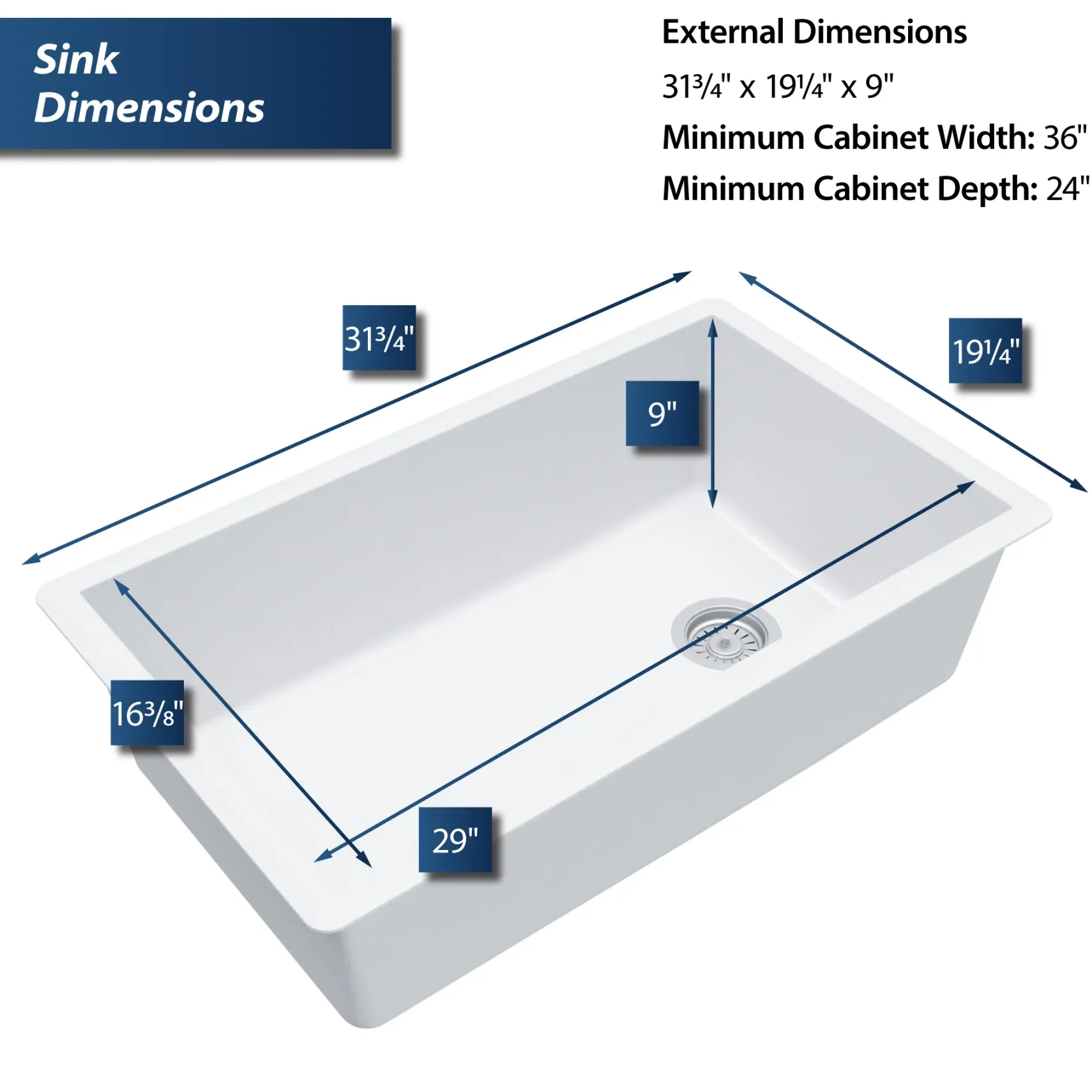 Karran 32" Undermount Quartz Composite Kitchen Sink, White, QU-670-WH